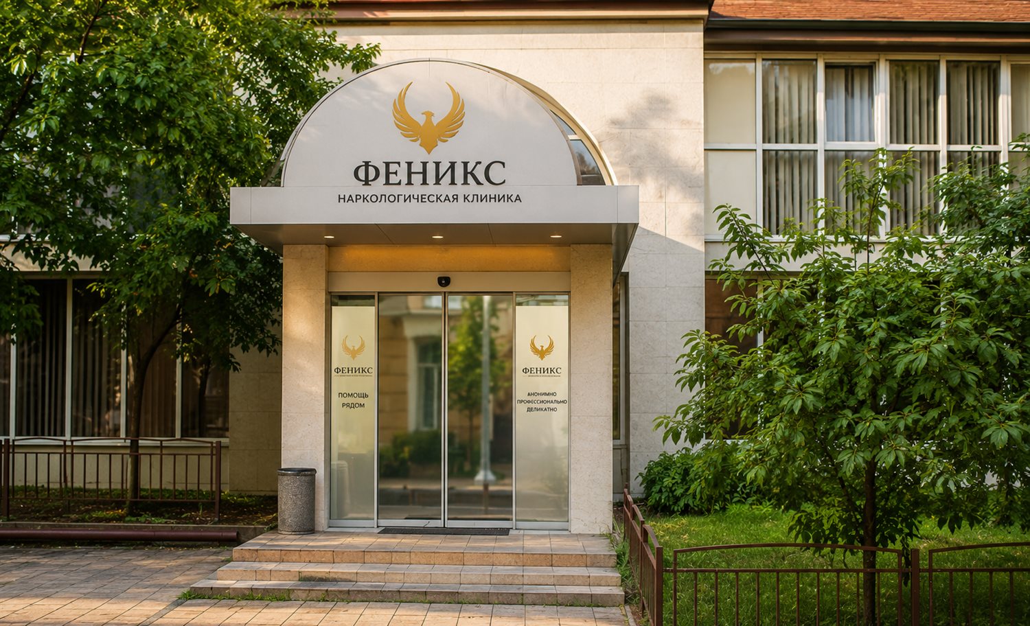 Вход в наркологическую клинику «Феникс» в Тайге